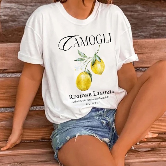 White Graphic Tee with Lemon Print - Picture 1 of 1